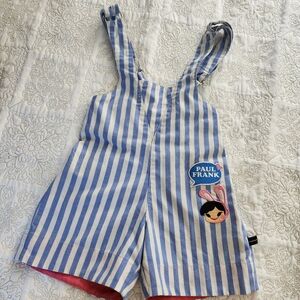 Vintage Paul Frank Toddler Girls Shorts Overalls White Blue Pink  Striped Size 6